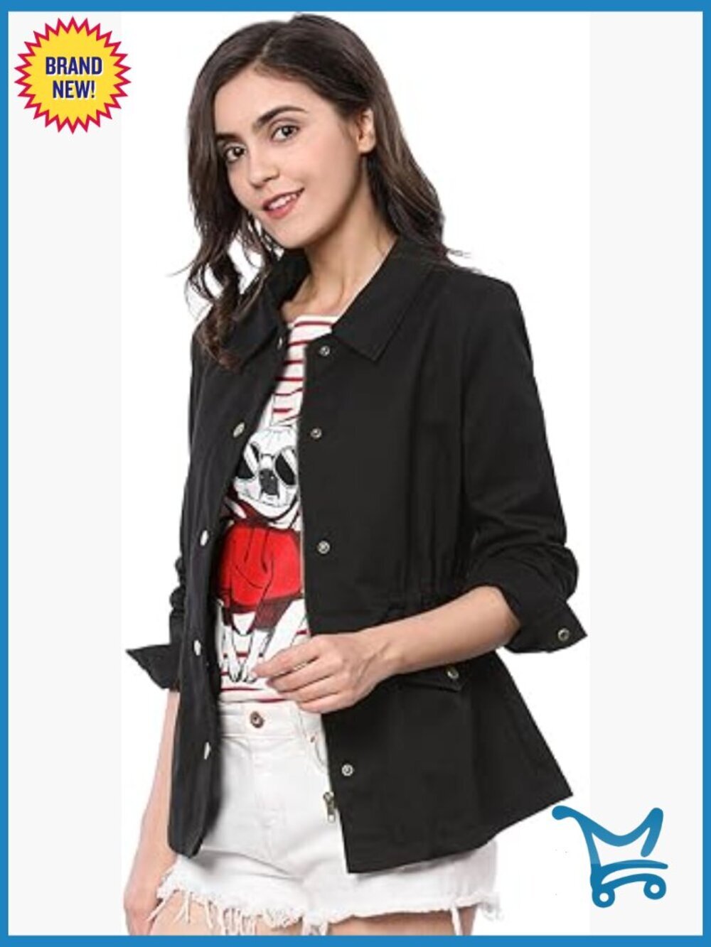 Utility Jacket Zip Up Drawstring Waist Snap Buttons Lightweight Anorak Pockets